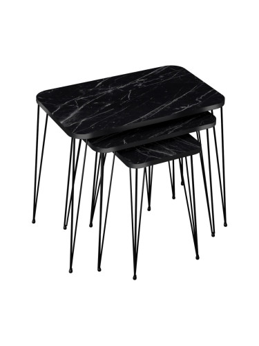 Комплект маса за гнездене Rudkøbing от 3 черни мраморни визия []