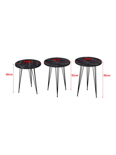 Комплект маса за гнездене Ry от 3 черни мраморни визия []