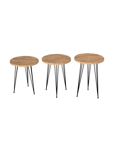 Маса за гнездо Ry комплект от 3 цвята дърво / черен []