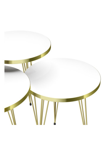 Маса за гнездо Ry комплект от 3 бели / златни []