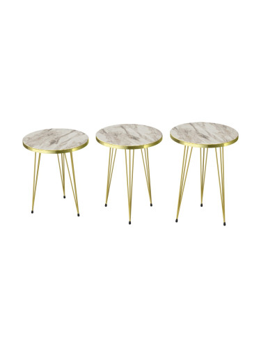 Комплект маси за гнездене Ry от 3 бели мраморни визия / златни []
