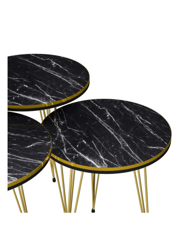 Комплект маси за гнездене Ry от 3 черни мраморни изгледа / златни []
