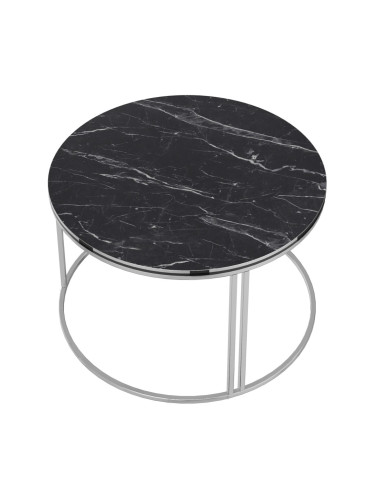 Маса за кафе Aulum 50 x 70 см мрамор, черен / сребрист []
