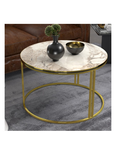 Маса за кафе Aulum 50 x 70 см мрамор, бяло / злато []