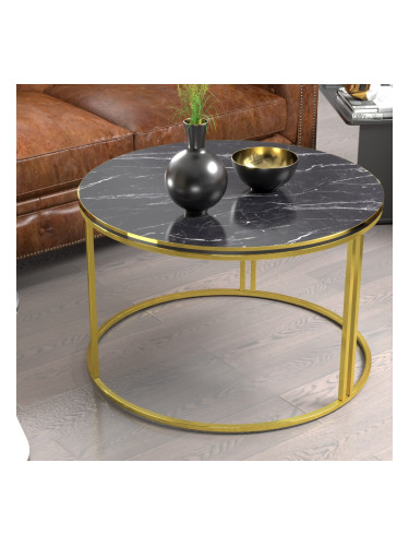 Маса за кафе Aulum 50 x 70 см мрамор, черен / златен []