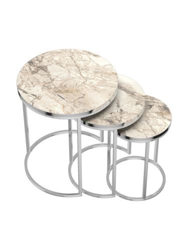 Маса за гнездене Bornholm в комплект от 3 мраморни, бели []