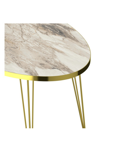 Маса за кафе Skævinge 43x90x50cm мрамор, бяло / златно []