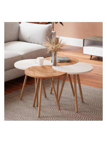 Маса за кафе Højer в комплект от 4 48 x 45 x 32 см бяло/изглед на дърво []