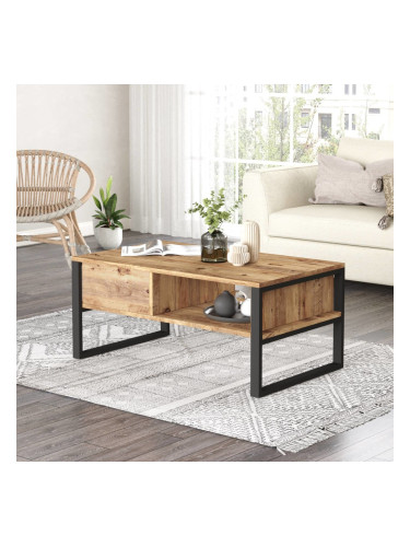 Холна маса Laukaa 100 x 60 x 44,5 см рустик дъб/черен []