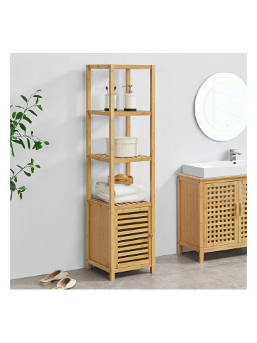 Бамбукова етажерка Liminka Рафт за баня с врата за шкаф 140x34x33см []