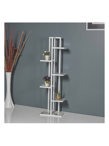 Рафт за растения Tohmajärvi метал 120x34x21cm бяло / бял мрамор []