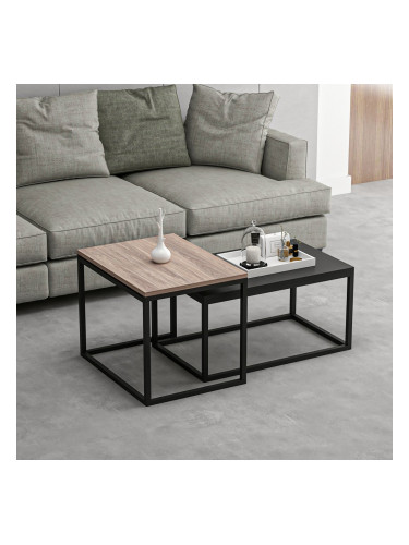 Маса за гнездо Aabenraa в комплект от 2 дъба / черен []