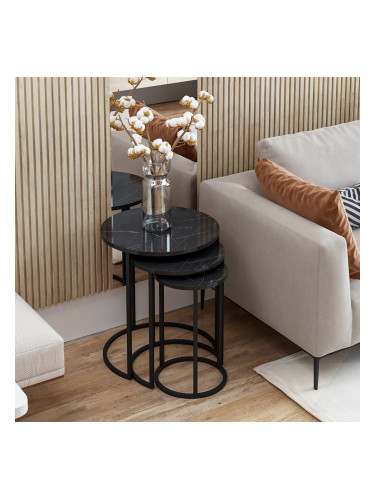 Frederiksværk комплект маси за гнездене от 3 мраморни черни []