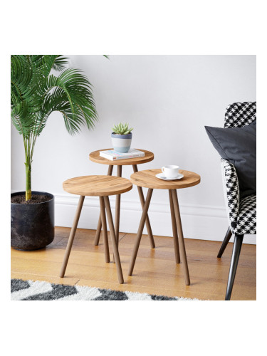 Маси за гнездене Hjørring в комплект от 3 кръгли 49 x Ø34 см вид на дърво []