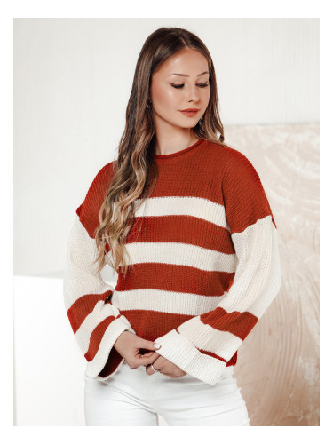 Дамски пуловер LINEZZA червено-бял