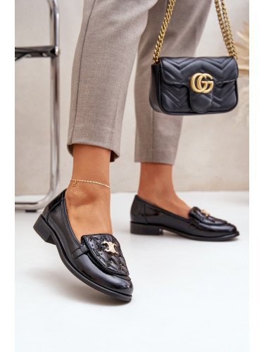 Laura Messi Лачени Кожени Мокасини С Златна Декорация Лаура 2927 Черни