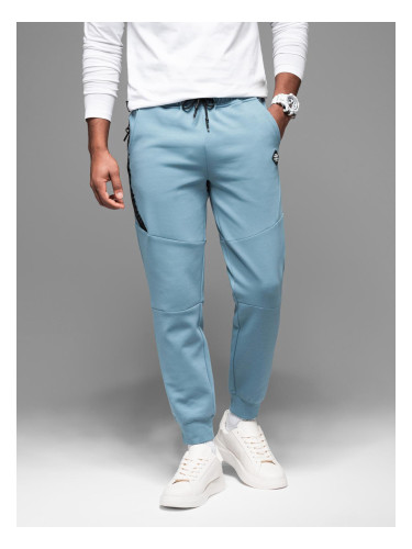 Ombre Men's sweatpants with ribbed cuffs and decorative zipper - light blue