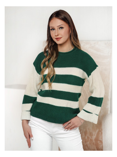 Дамски пуловер LINEZZA зелено-бял