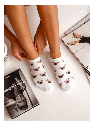 Milena Дамски Памучни Чорапи С Мопсове Бял
