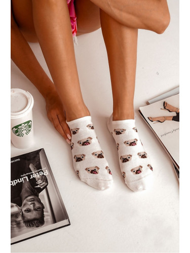 Milena Дамски Памучни Чорапи С Мопс Ecru