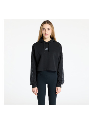 Суитшърт adidas Essentials 3 Stripes Print French Terry Hoodie Black L