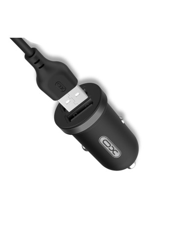 Зарядно устройство за кола комплект XO TZ08 с 2 USB изхода, С кабел Type C-USB, 12V, 2.1A, Черно