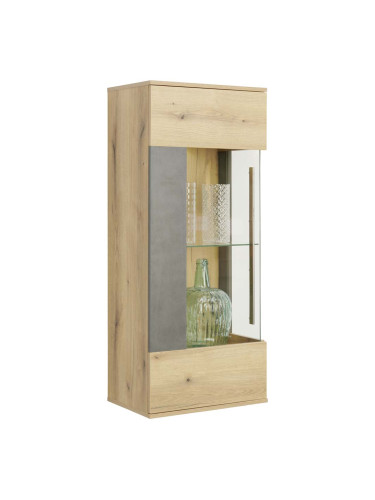 ВИТРИНА ЗА ОКАЧВАНЕ ЛИМИТ С ЕДНА ВРАТА В ДЪБОВА ТЕКСТУРА И СИВ ЦВЯТ 53/35/125 СМ