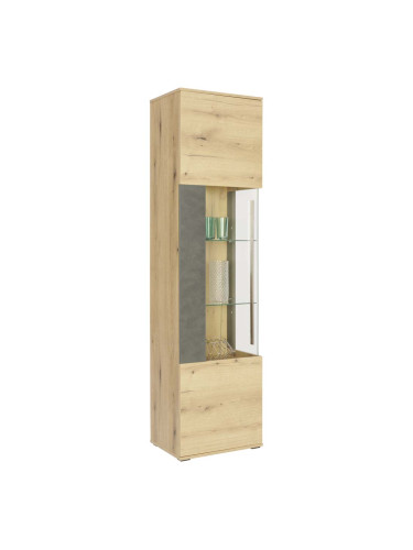 ВИСОКА ВИТРИНА ЛИМИТ С 1 ВРАТА 53/40/201 СМ В ТЕКСТУРА ДЪБ И СИВО