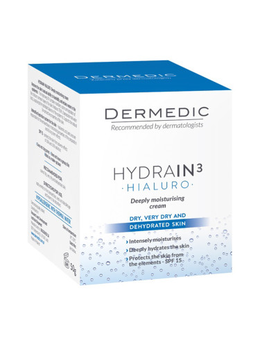 DERMEDIC HYDRAIN3 HIALURO Дълбоко хидратиращ крем SPF15 Дневен крем унисекс 50ml