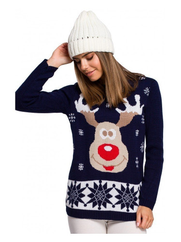 Син дамски пуловер с коледни мотиви MXS04 