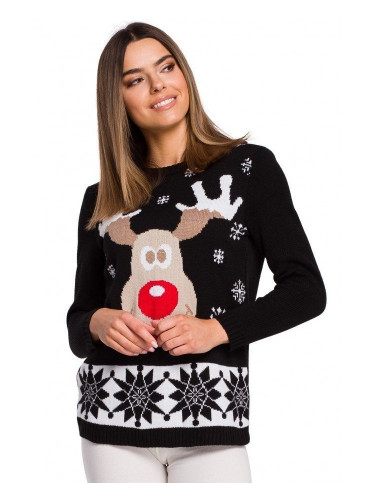 Черен дамски пуловер с коледни мотиви MXS04 