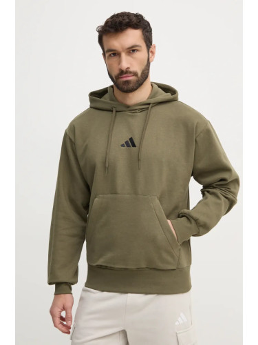 Суичър adidas Feelcozy в зелено с качулка с изчистен дизайн JE3799
