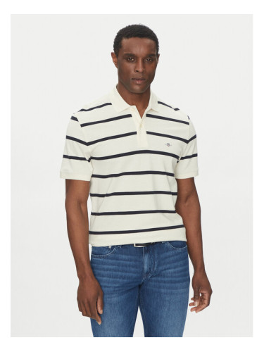 Gant Тениска с яка и копчета 2014022 Екрю Regular Fit