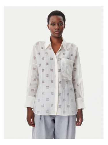 HUGO Риза Essence 50531562 Бял Oversize