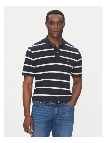 Gant Тениска с яка и копчета 2014022 Тъмносин Regular Fit