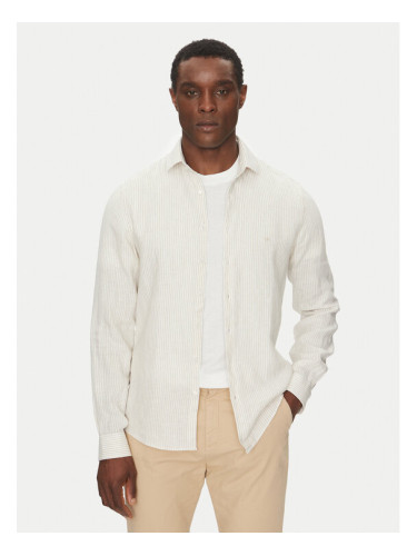 Calvin Klein Jeans Риза Linen Stripe Slim Shirt K10K109332 Бежов Regular Fit