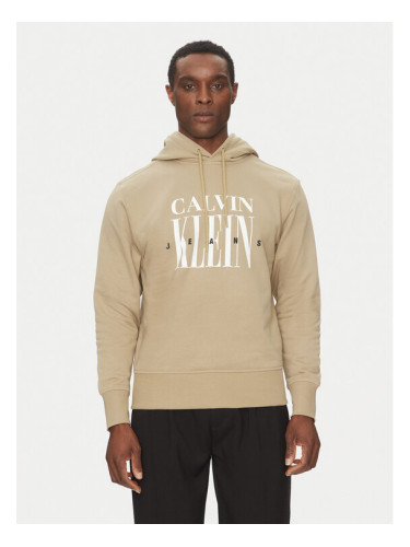 Calvin Klein Jeans Суитшърт Serif Font Graphic J30J327520 Бежов Regular Fit