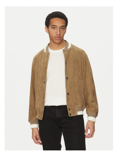 HUGO Кожено яке Ledam 50534326 Бежов Relaxed Fit