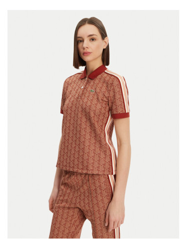 Lacoste Тениска с яка и копчета DF3364 Кафяв Slim Fit