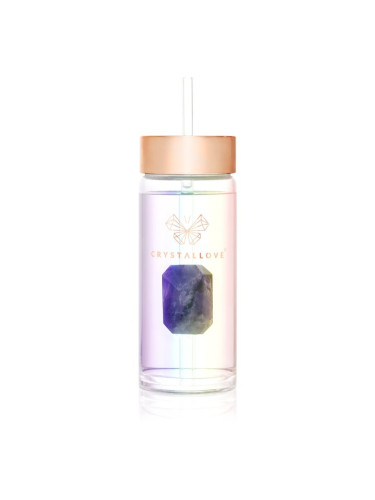 Crystallove Clear Quartz Straw Water Bottle стъклена бутилка за вода със сламка Hologram - Amethyst 400 мл.