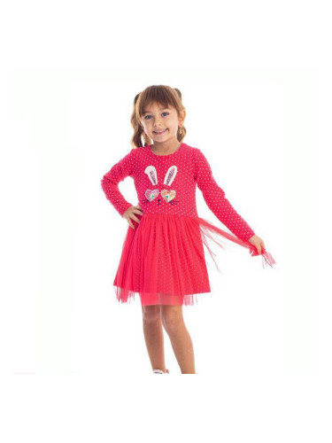 Детска ежедневна рокля в цвят малина на точки със зайче с очила