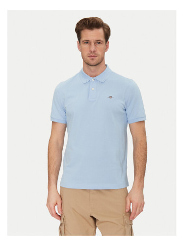 Gant Тениска с яка и копчета Shield Piqué 2210 Светлосиньо Regular Fit