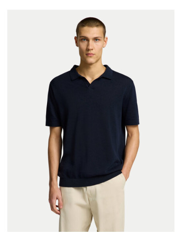 Selected Homme Тениска с яка и копчета Mattis 16096197 Тъмносин Regular Fit