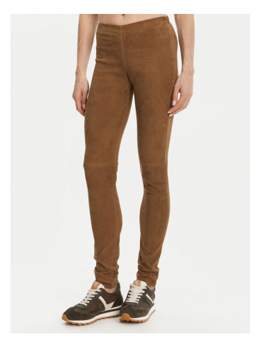 Serge Pariente Кожени панталони Strechy Vs Кафяв Slim Fit