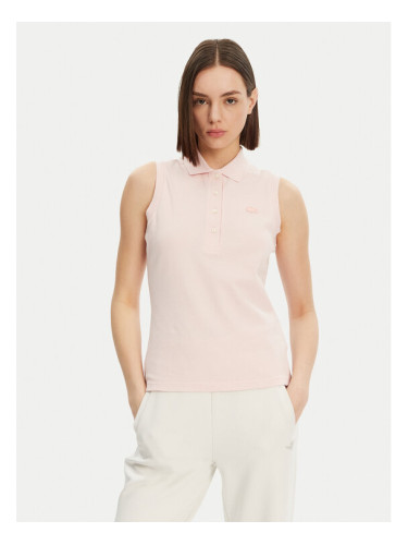 Lacoste Тениска с яка и копчета PF5445 Розов Slim Fit