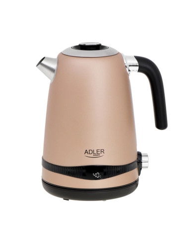 Електрическа кана с поддържане на топлина Adler AD 1295, 1.7 L, 2200W, Настройка 40-100 градуса, Златист
