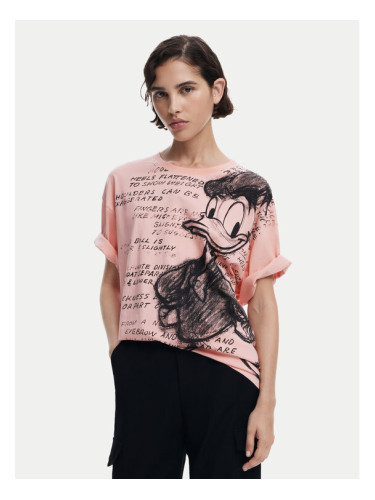 Desigual Тишърт Donald 25SWTKAH Розов Loose Fit