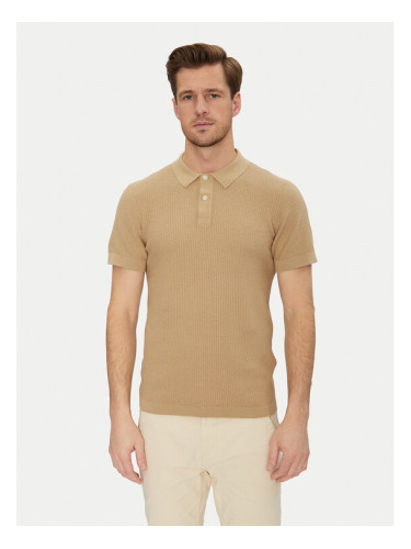 Blend Тениска с яка и копчета 20718361 Бежов Regular Fit