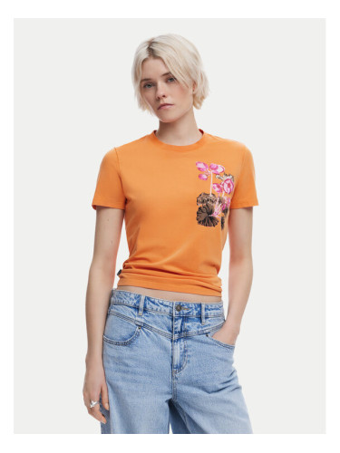 Desigual Тишърт Botanical 25SWTK48 Оранжев Slim Fit