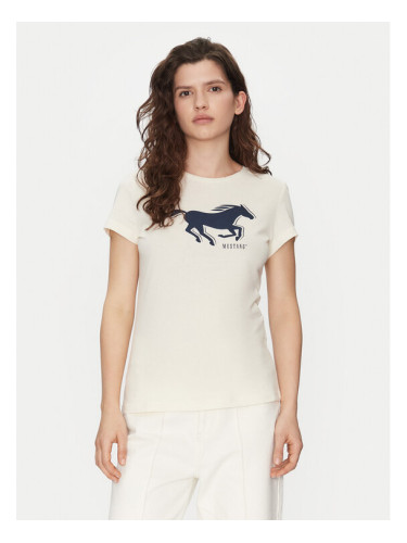 Mustang Тишърт Loa 1016136 Екрю Slim Fit